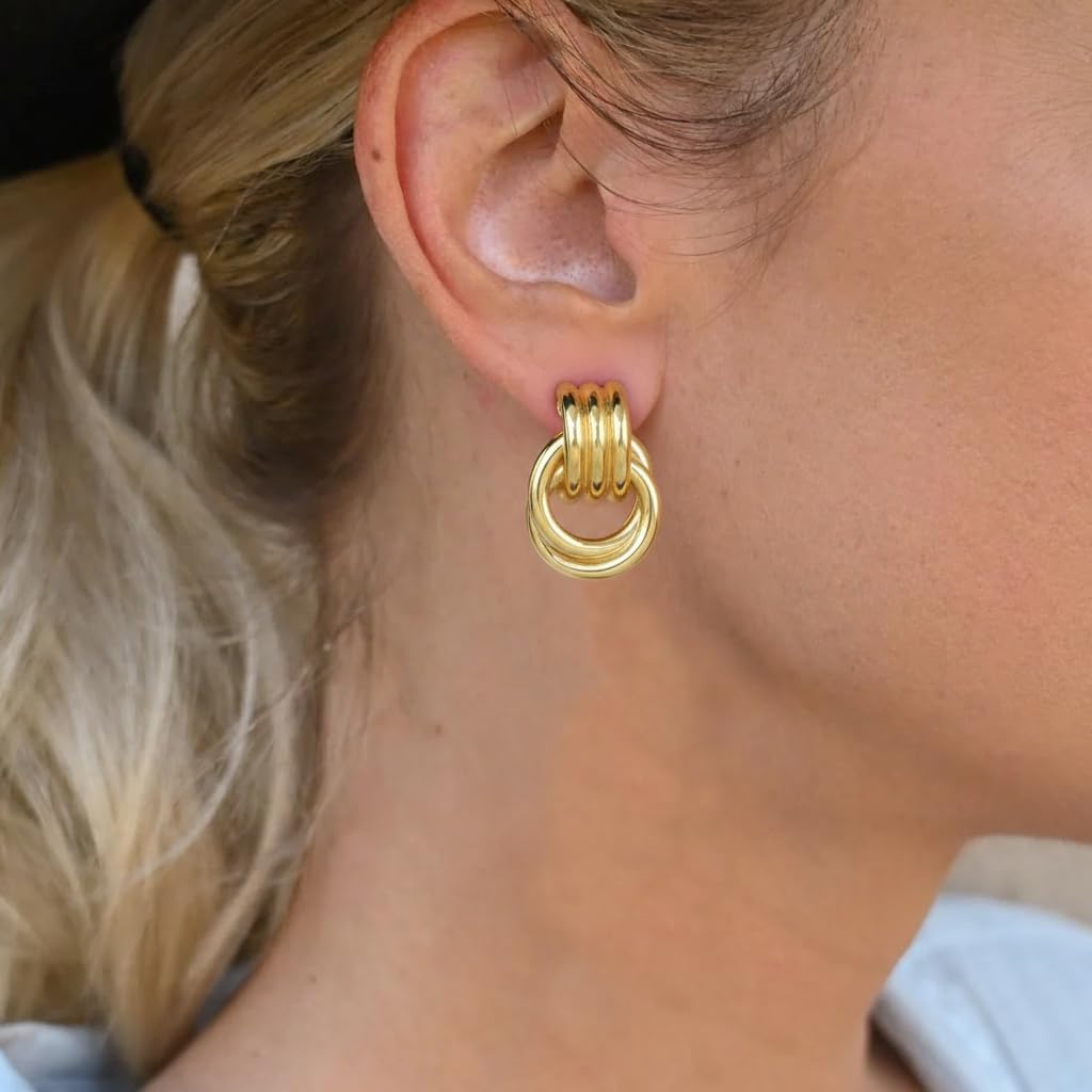 Trendy Chunky Knot Earrings for Women Gold Geometric Big Earrings Elegant Statement Lightweight Hypoallergenic Dangle Drop Fashion Jewelry - Image 5