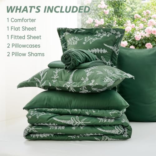 MUXHOMO Oversized Queen Comforter Set, Dark Green Elegant Floral Print Bed in a Bag 7 Pieces, Soft & Breathable Reversible Botanical Pattern Bedding Set with Comforter, Sheets, Pillowcases, and Shams by MUXHOMO - Used condition - Image 7
