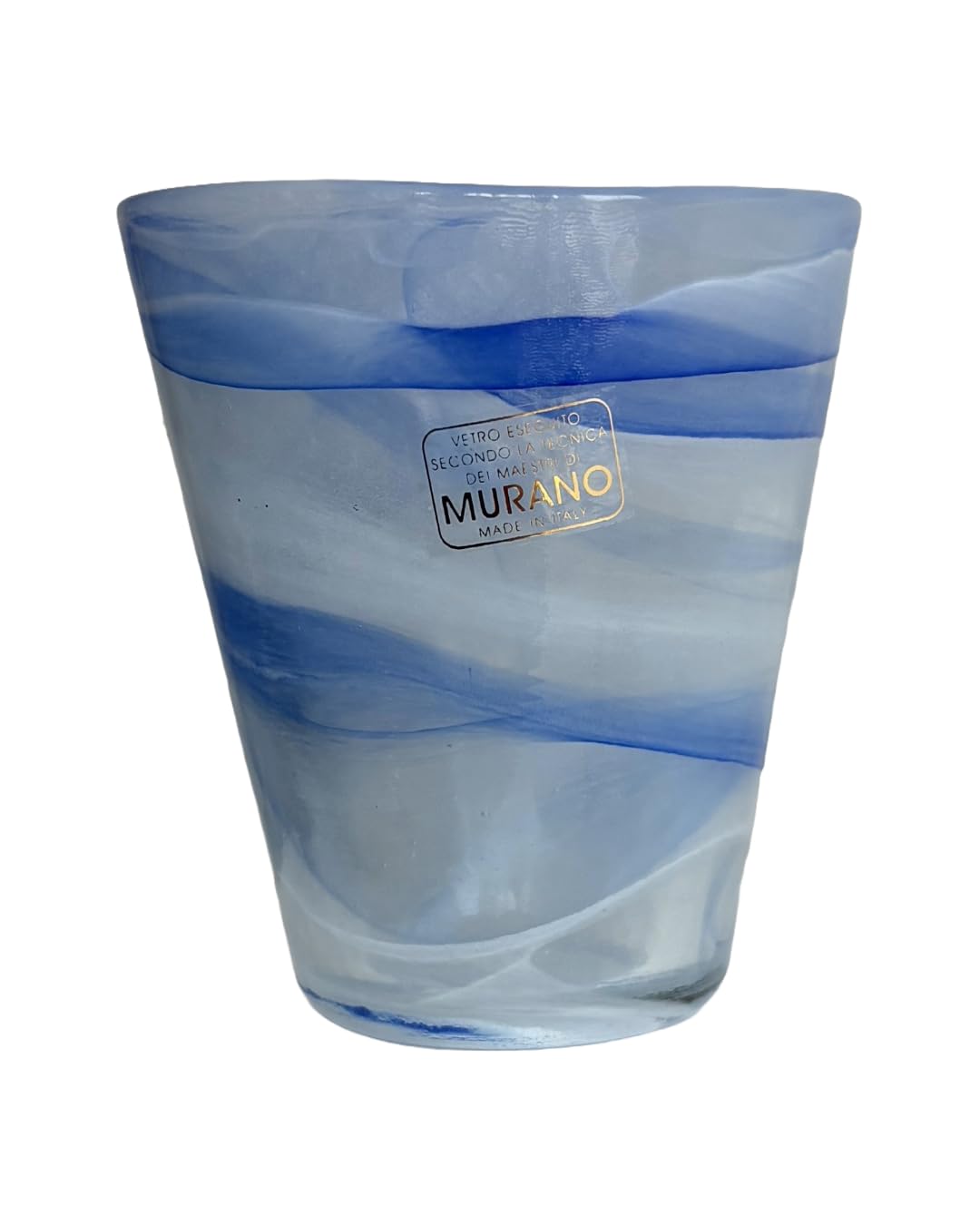 Omniacasa, Set di 6 Bicchieri Acqua In Vetro di Murano, Lavorazione Artigianale, Decorati Con Effetto Onde, Colore Bianco e Blu, Made in Italy, Eleganti da Tavola, Idea Regalo