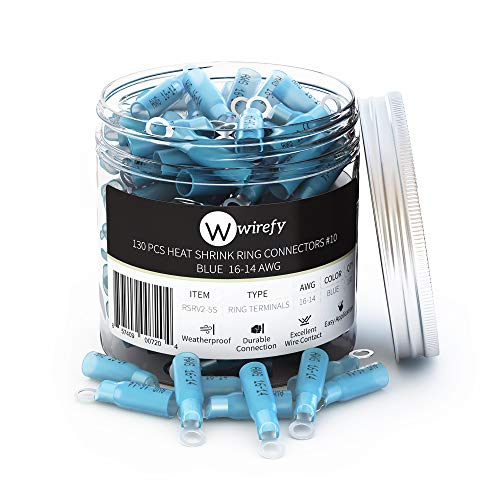 130 PCS Ring Terminals #10 Blue 16-14 AWG - Electrical Connectors - Heat