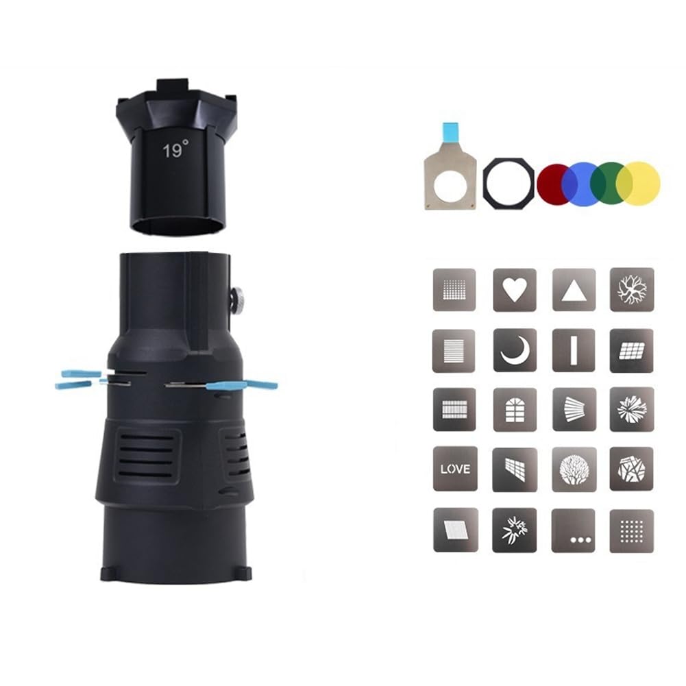 Focalize - Condensador cónico para fotografía Bowens Mount con formas geométricas integradas de hojas y filtro gobo de 19°