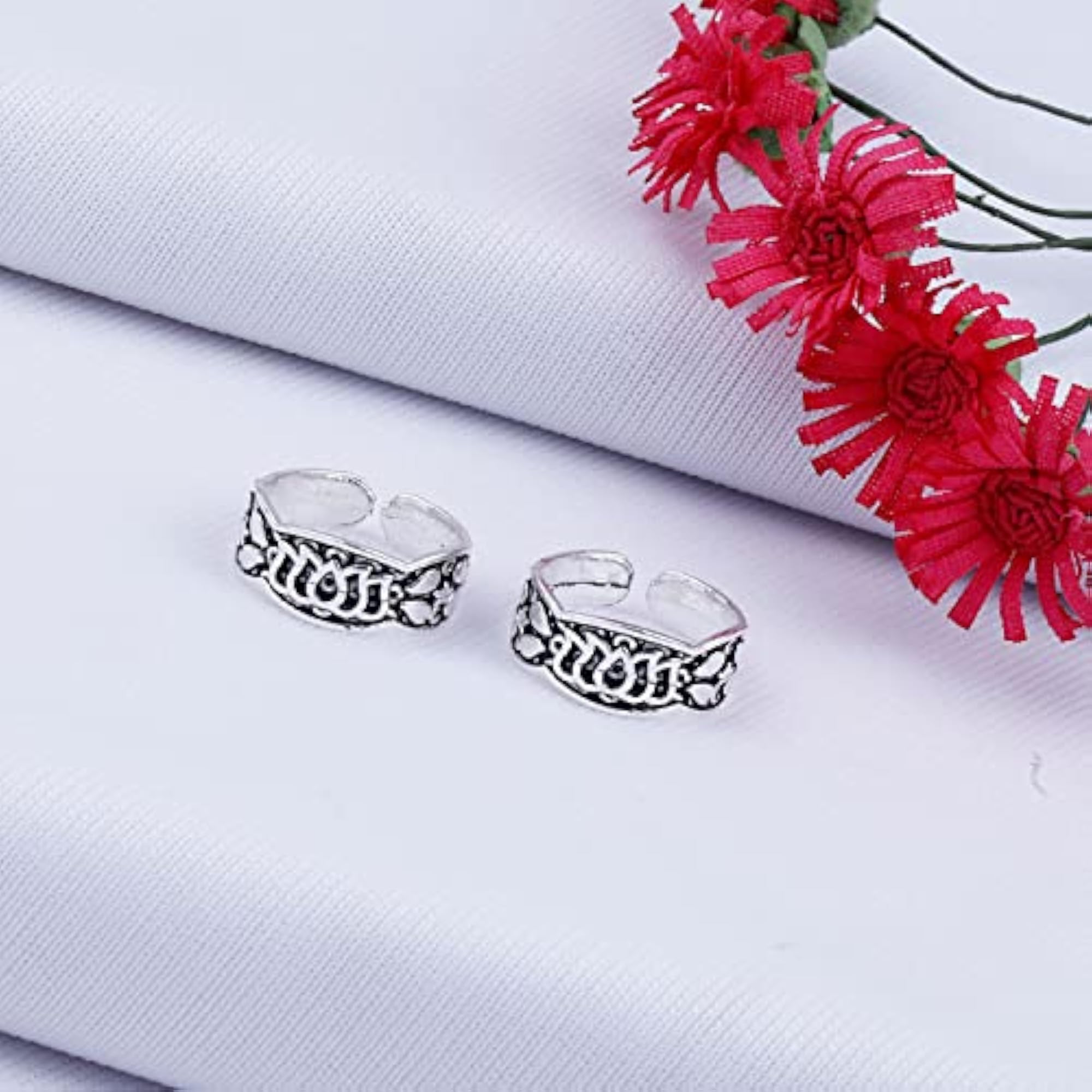 Traditional Silver Oxidized Toe Rings for Women