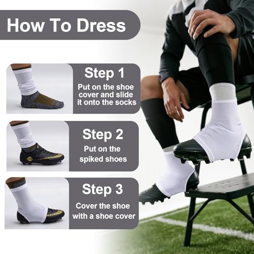 Spats Football Cleat Covers,Youth Cleat Covers Football,Bike Cleat Covers,Football Cleat Covers Keeps Dirt/Turf Debri Out,Cleat Sleeves for Football Soccer Lacrosse Youths Adults (White, Medium)