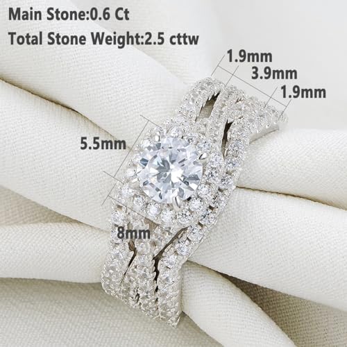 Newshe Jewellery AAAAA Cz Engagement Wedding Ring Set for Women Bridal Sets 925 Sterling Silver 3pcs Round White Size 4-132