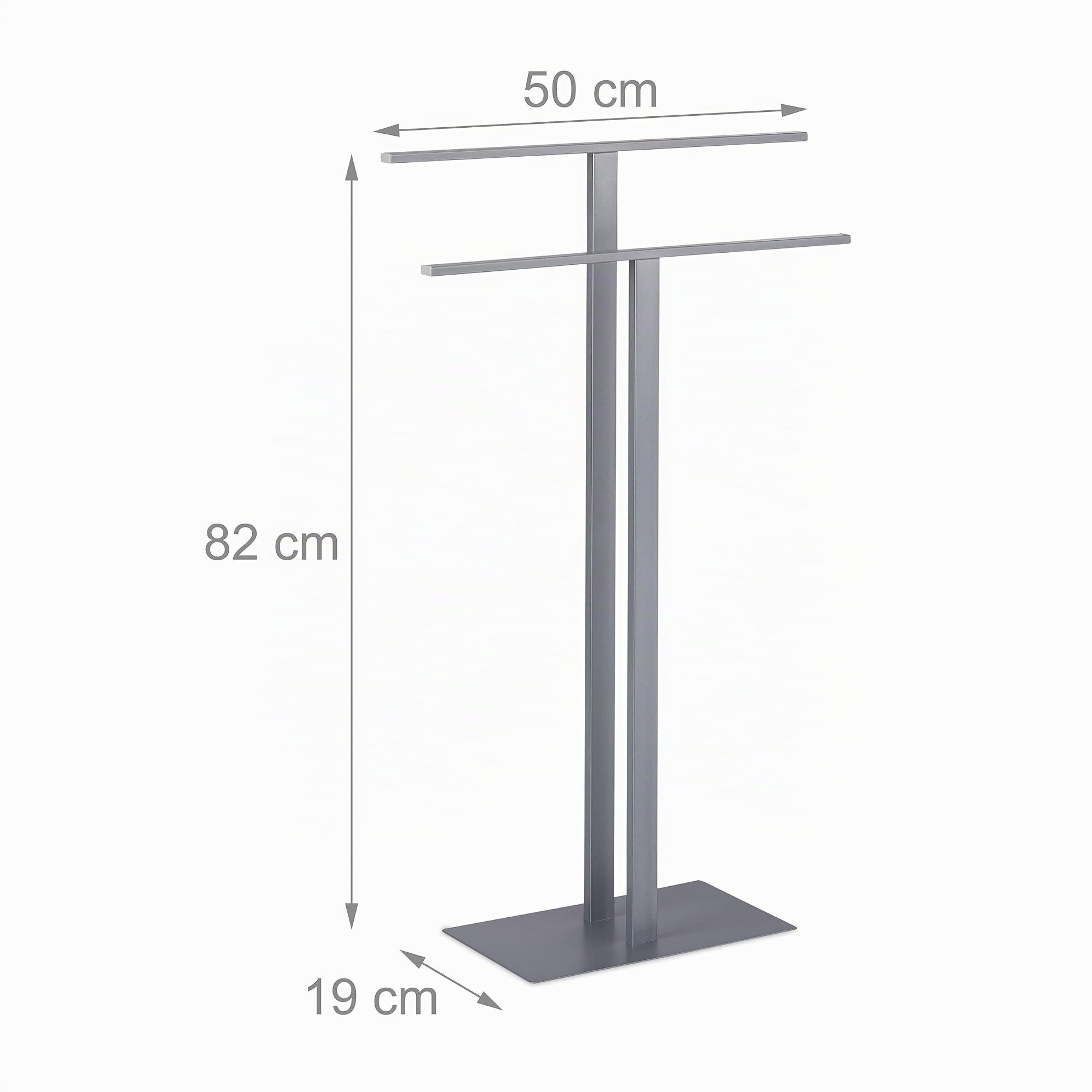 Relaxdays Toallero de Pie Metal Doble T, 2 Brazos, Soporte Toallas Metal, 82 x 50 x 19cm, Baño, Dormitorio, Hierro, Gris