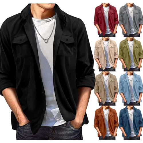 Mens Long Sleeve Suede Shirts Regular Fit Shirt Jacket Lapel Button Down Tops Lightweight Jacket Coat Fall Fashion Tees4