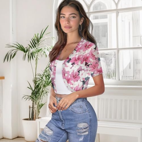Image of Womens Short Sleeve Bolero Shrug Open Front Knit Cropped Cardigan Shoulder Cover for Dress Cute Casual Knit Cover Up