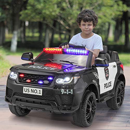 TOBBI Kids Ride On Toys Police Car 12V Electric with Remote Control, Real