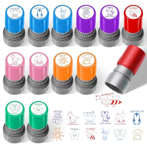 12 Stück Stempel Lehrer Motivationsstempel Stempel Schule mit Vielen Farbigen Mustern zur Korrektur von Hausaufgaben als Klassenpreise