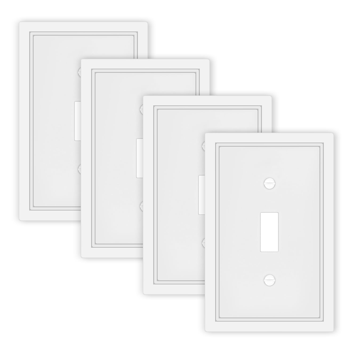 White Decorative Light Switch Cover Plate, Classic Single Toggle Switch Plate Covers, Natural Bamboo Fiber 1 Gang Wall Plates for Bathroom Kitchen- 4