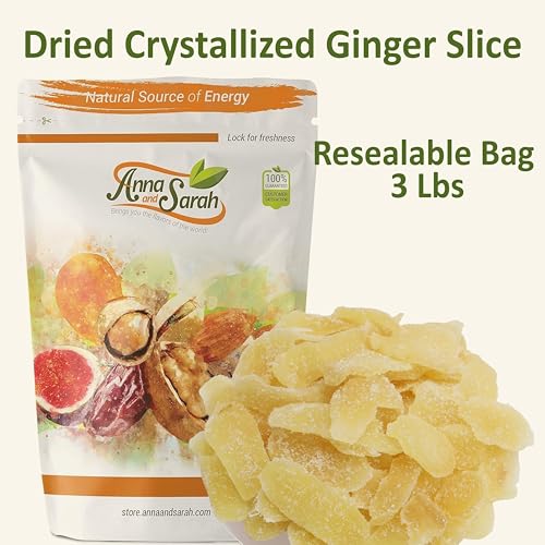 Anna and Sarah Dried Crystallized Ginger Slice in Resealable Bag, 3 Lbs (Pack of 2)