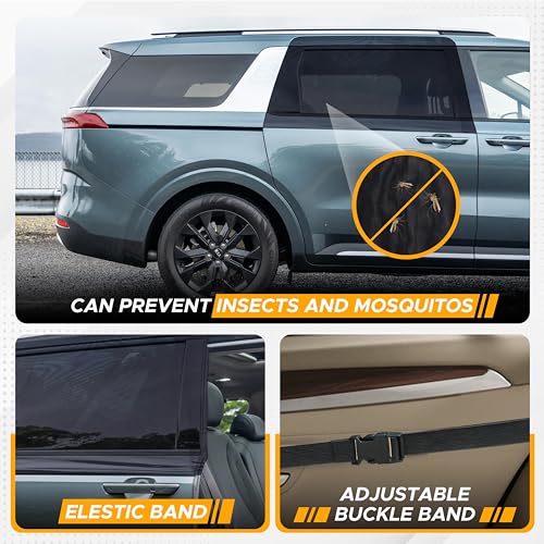 Image of EcoNour Car Window Sun Shades for MPV & Minivan Sliding Door Rear Windows | Elastic Mesh Sunshade for Baby & Passenger Comfort | Car Window Accessories | 2 Pack Side Window Shades