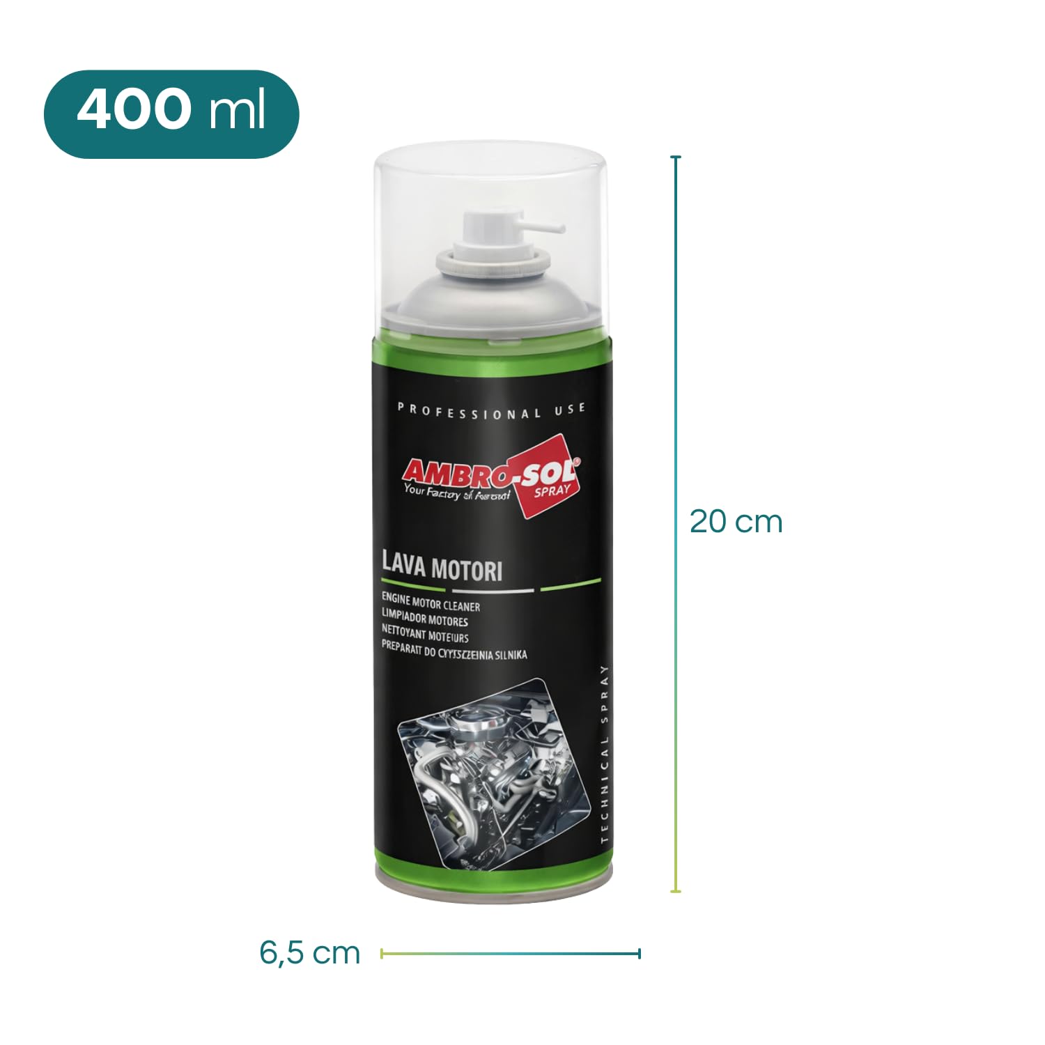 Bomboletta Lava Motori, Capacità 400 ml, Spray Detergente per pulizia esterna di motori e parti meccaniche, Scioglie grassi e rimuove catrame e asfalto, Prodotto Made in Italy -473F -0,52