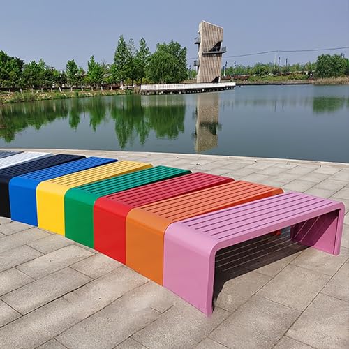 Banco de jardín impermeable en aluminio azul resistente para terraza 7