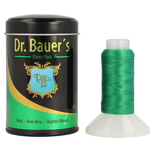 Dr. Bauers prima Hilo Dental 100m en una elegante caja de metal negro con tapa, rellenable, con menta sabor - áloe vera - Ligeramente encerado