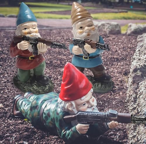 Tirifer 3PCS Garden Gnomes with Gun Guard Gnome for Garden Military Army Soldiers Tactical Statue for Indoor Outdoor Patio Yard Lawn Christmas Ornaments Home Dcor