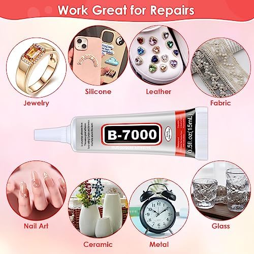 5 PCS 15 ML B7000 Fabric Super Glue, Transparent B-7000 Glue Rhinestone Gems Glue Flexible Adhesive for Crafts Jewelry Making Phone Repair Nail Art Glass Shoes Charms - 5