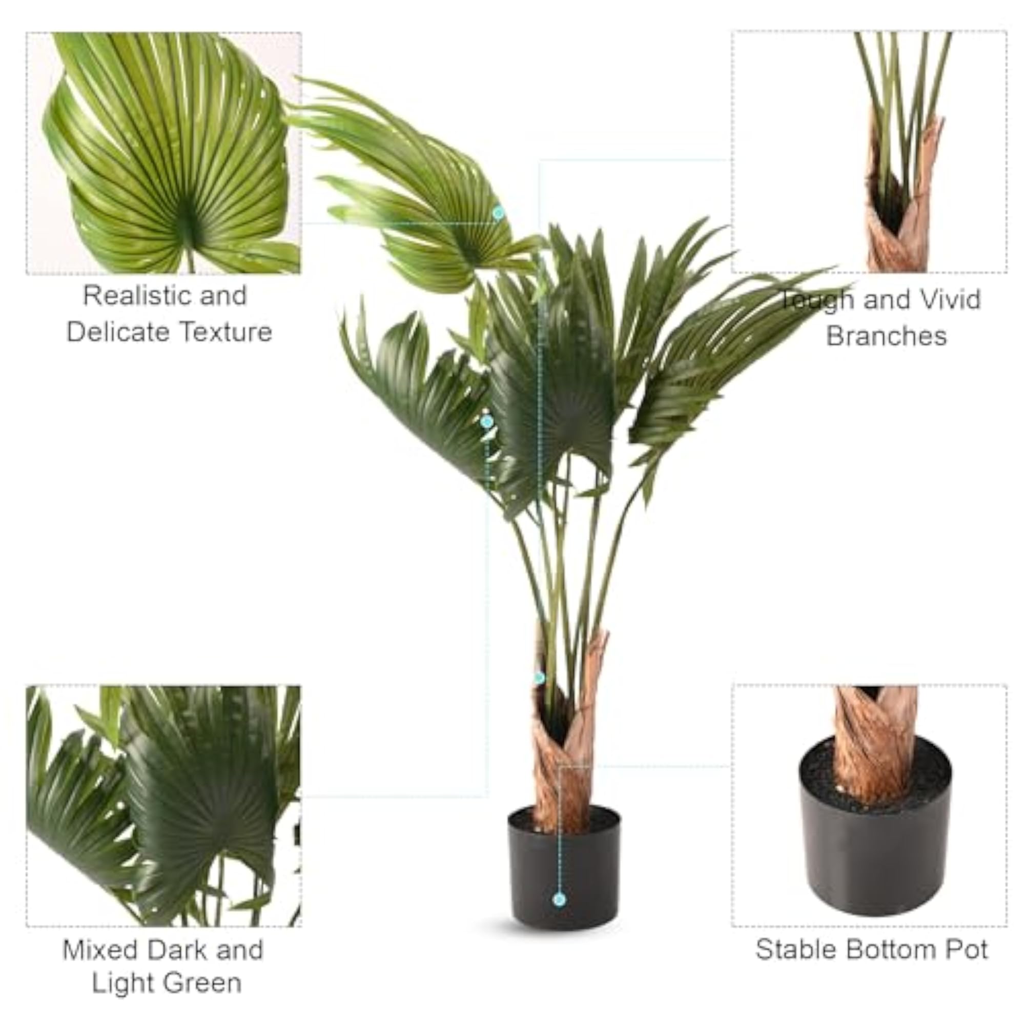 Scallop Artificial Tree with 6 Leaf Fan Plant, 120 CM