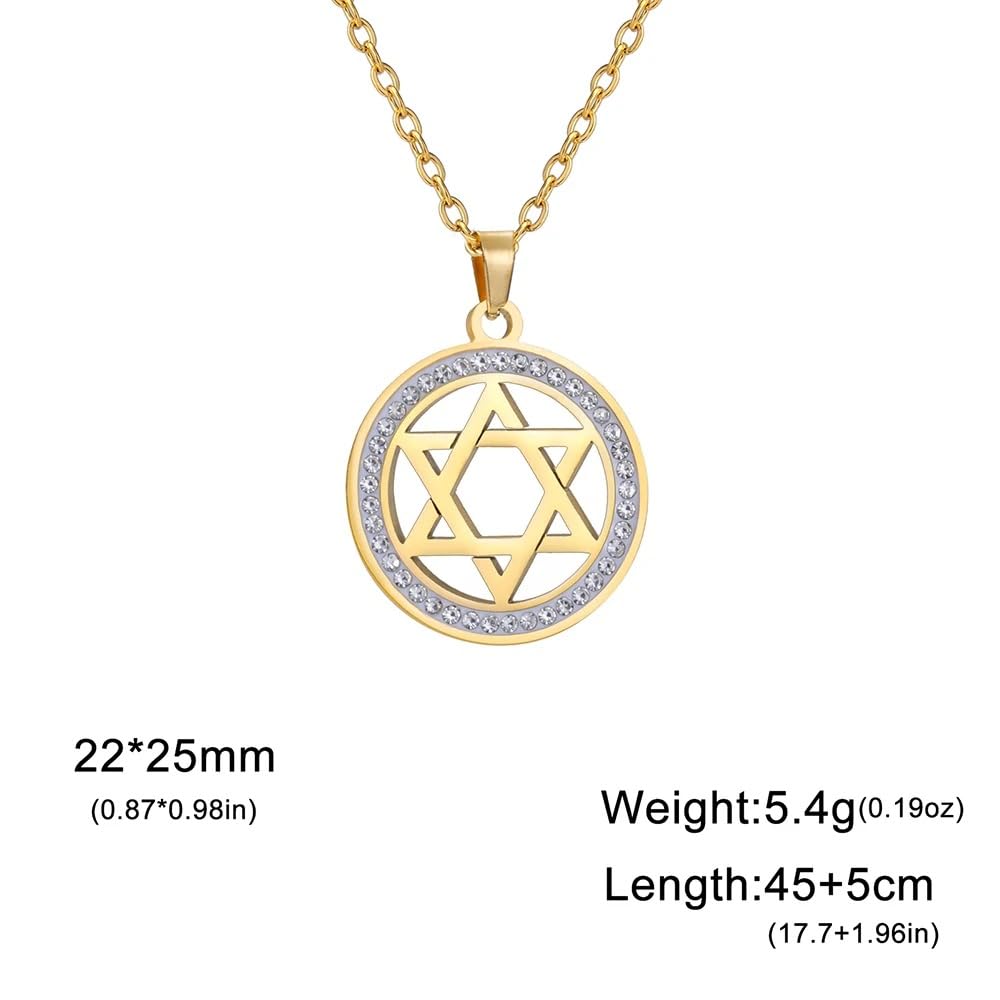 Accessori per ragazze Collana Stella di David per donne e uomini, Ciondolo cavo rotondo esagramma in argento sterling 925 con zirconi, Donne ebree,
