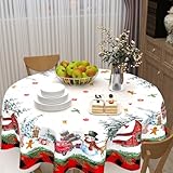 Merry Christmas Tablecloth Round 60 Inch Snowman Winter Table Cloth Washable Black Red Buffalo Plaid Snowflake Christmas Table Cover for Kitchen Dinner Room Holiday Party Indoor Outdoor Home Decor