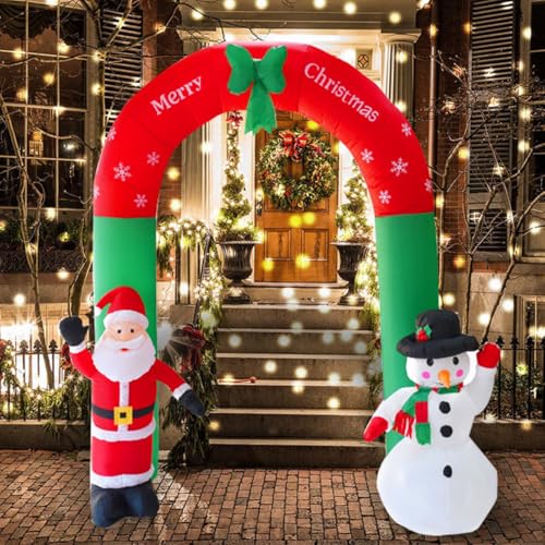8 Piedi Arco Gonfiabile illuminato di Natale, Arco Gonfiabile di Saluto del Pupazzo di Neve e Babbo Natale, Decorazione Natalizia per Esterno Giardino Cortile Prato Negozio Feste, Regalo Natalizio