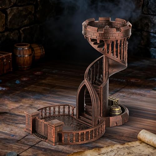 AUSPDICE DND Dice Rolling Tower Castle for Dungeons and Dragons Role Playing Games Retro Themed (Red Copper Color)