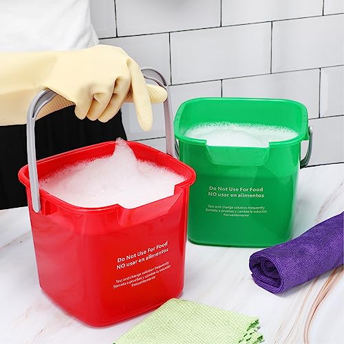 Image of Lallisa 12 Pcs 3 Quart Cleaning Bucket Small Sanitizing Square Bucket Detergent Pail for Home Office Commercial Restaurant Kitchen Bathroom School (Red Green)
