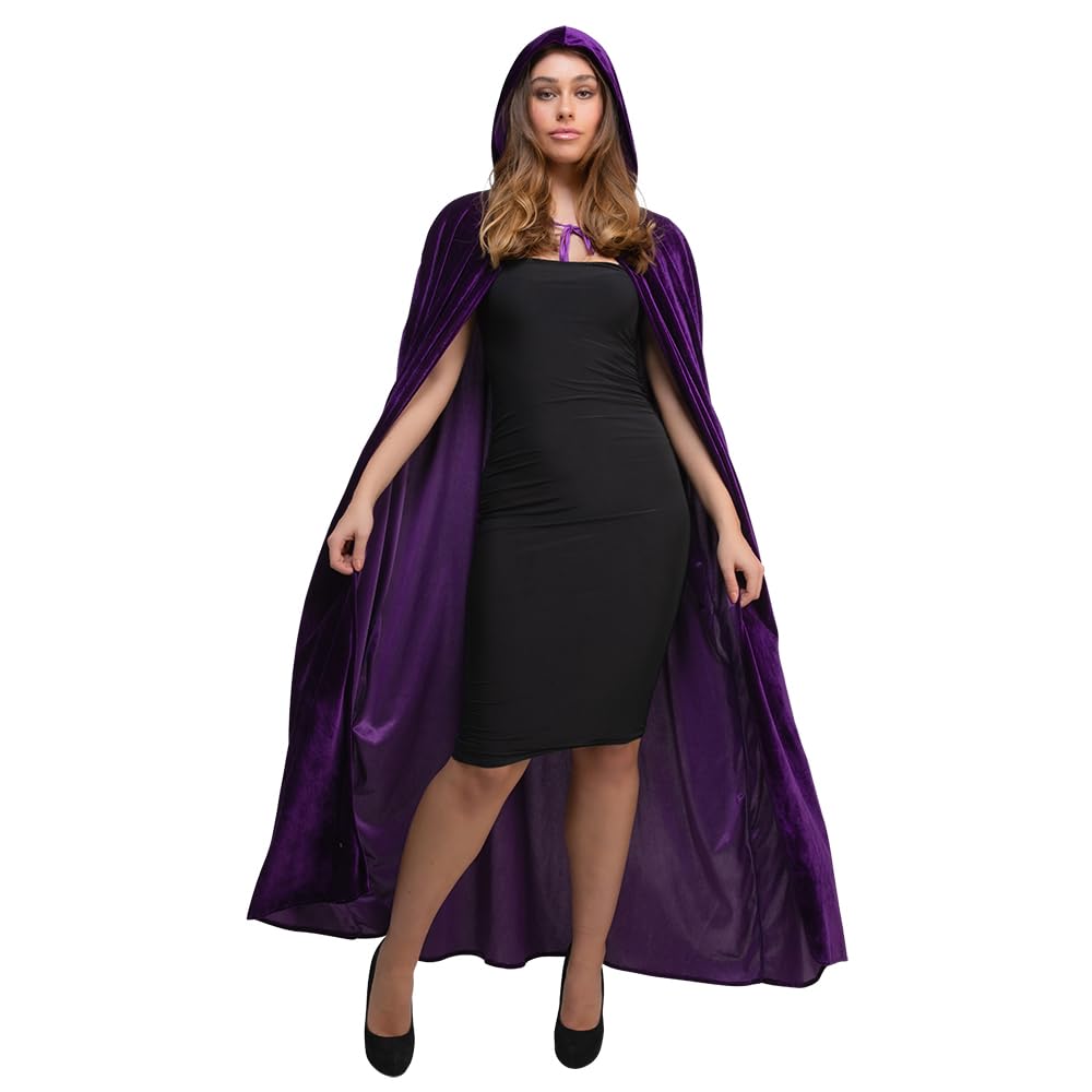 Long Velvet Hooded Cloak Cape Vampire Witch Halloween Christmas Fancy Dress Adults Unisex Cape's (Purple)