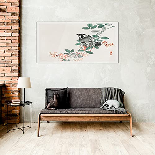 Impression sur verre acrylique branches d'oiseau pour salon moderne 100x50cm