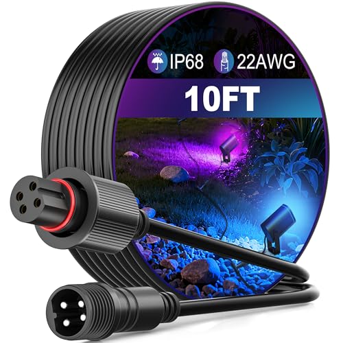 Image of 10FT Outdoor Extension Cable for Go-ee Outdoor Spot Lights 2, IP68 Waterproof Extension Cord Compatible with Go*ee H7093 H7094-4 Pin Plug Patio Decorations