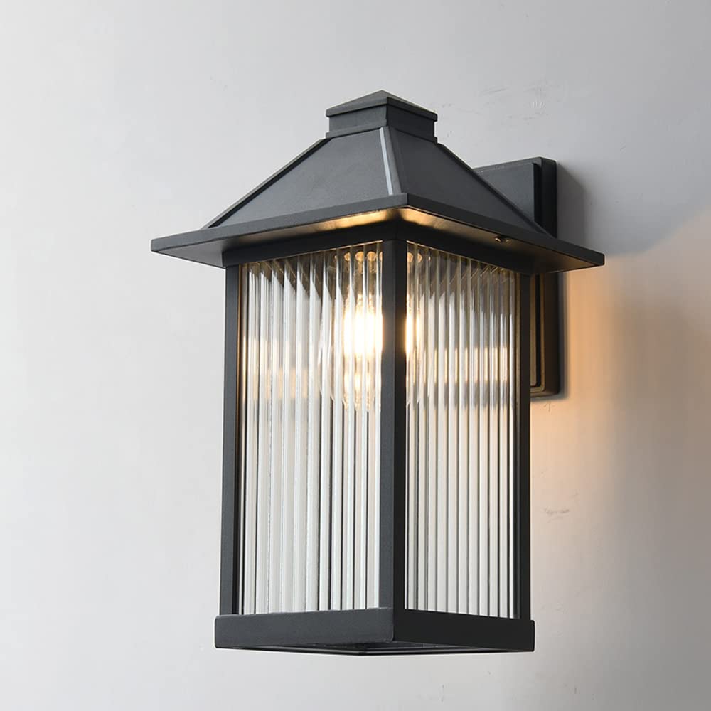 Szklana lampa ścienna na zewnątrz, wodoodporna, w paski, z aluminiową podstawą, do domu, na taras, garaż (ciemna, 28 x 21 cm)