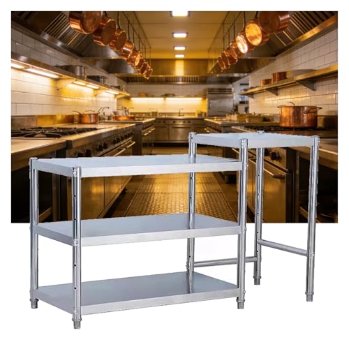 Mesa de preparación de acero inoxidable de altura ajustable para cocina y uso comercial. Estación de trabajo duradera para encimera de gas, perfecta para el hogar y el hotel (115 x 50 x 80 cm)