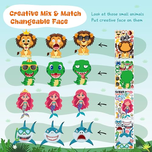 image for MISS FANTASY Stickers for Kids - 48 Sheets Make a Animal Face Stickers