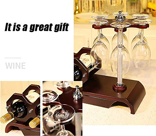 Soporte de vino de madera para 2 botellas y 6 copas miniatura 4