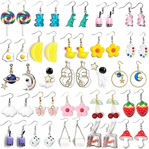 24 Pairs Weird Cute Cool Aesthetic Earrings Alt Accessories Kawaii Indie Funky Y2k Quirky Crazy Funny Novelty Silly Weirdcore Creative Packs Jewelry Set Multipack for Women Cover