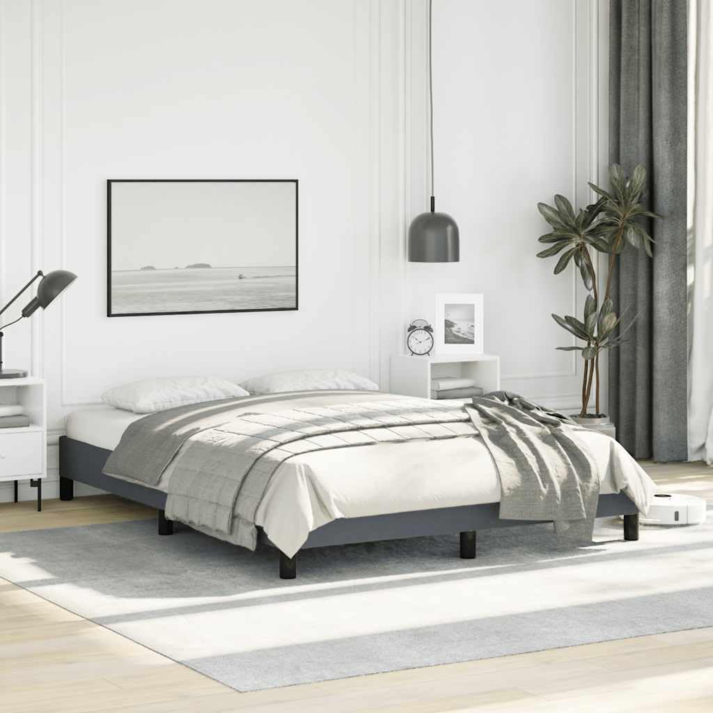 Dark Grey Velvet Bed Frame Full Size Platform Bed Frame with Sturdy Slatted Foundation Durable Heavy-Duty Mattress Support No-Box-Spring-Needed Modern Minimalist Bedroom Furniture