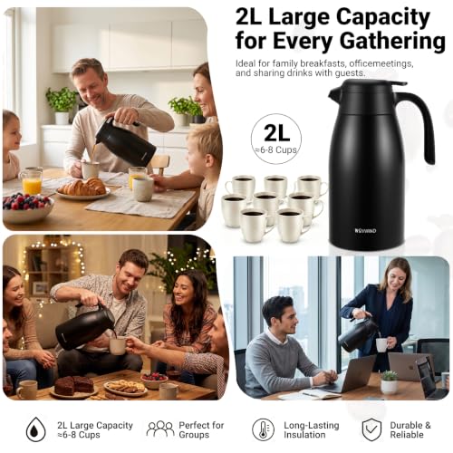 Image of Insulated Coffee Carafe, 68 oz, Keeps Hot for 12H, Black