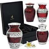 Keepsake Urns Red - Handcrafted Mini Urns for Human Ashes - Small Urns Set of 4 with Premium Box & Bags - Tribute Your Loved One with Red Cremation Urns - Perfect Red Urn for Adults & Infants