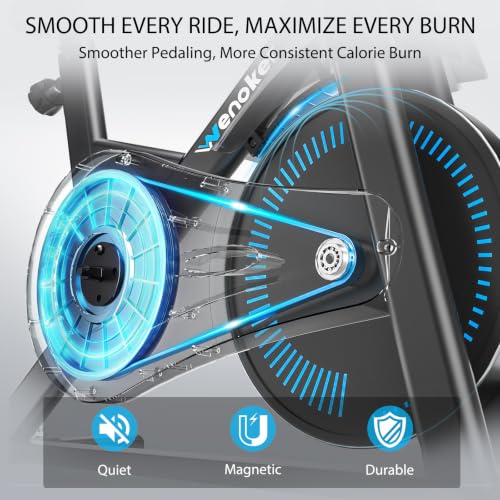 Image of Exercise Bike, Wenoker Magnetic Stationary Bike for Home App Sync Indoor Bike with Adjustable Seat and Handlebar, Transport Wheels and Fitness Courses for Weight Loss