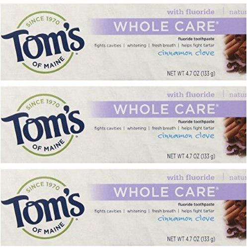 Tom's of Maine Natural Whole Care Toothpaste with Fluoride, Cinnamon Clove, 3 Count