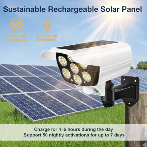 Solar Security Flood Lights Outdoor Solar Motion Sensor Wall Lights 77 LEDs 2000 LM Dummy Fake Camera Spotlights with Remote IP66 Waterproof for Patio Proch Driveway Garage, 2 Pack-White — view 2