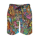 Homokoir Mens Trippy Psychedelic Swim Trunks Beach Board Shorts with Mesh Lining and Pockets,Color1,M