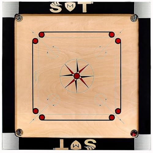 Image of SMT 32 Inch Carrom Board with Coins, Striker & Powder | Smooth Matte Finish Wooden Board for Family & Professional Play (Pack of 1) (36 inch Carrom bordfull Size)