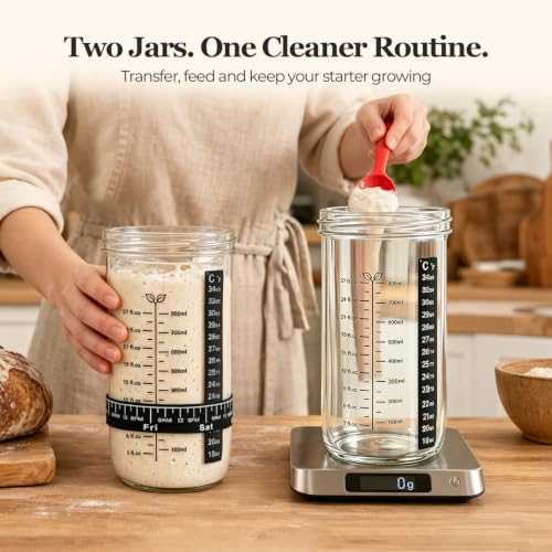 Image of ComSaf Sourdough Starter Jars, 2 Pack Wide Mouth Glass Jars 34oz (1L) | BPA-Free Materials, Quart Size Glass Jars, Stainless Steel Lid, Gifts For Sourdough Bread Bakers And Enthusiasts