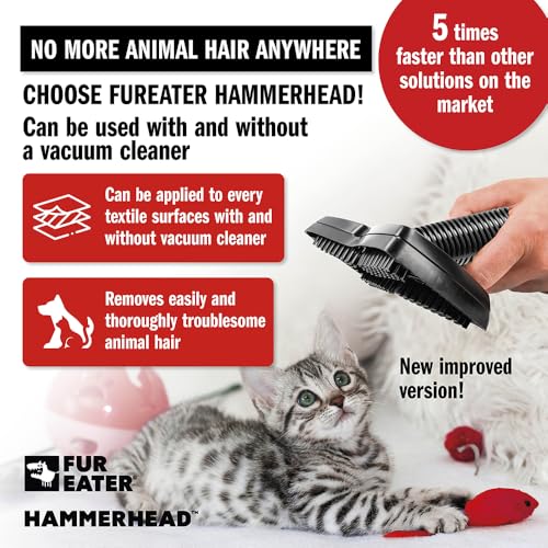 Image of Hammerhead Pet Hair Remover Vacuum Attachment, Rubber Brush | Wide Lamellae Head, Dog & Cat Hair, Сouch, Carpet & Upholstery, Vacuum or Hand Use, Fits 1-1 /4, 1-3 /8 & 1-1 /2 in Round Hoses