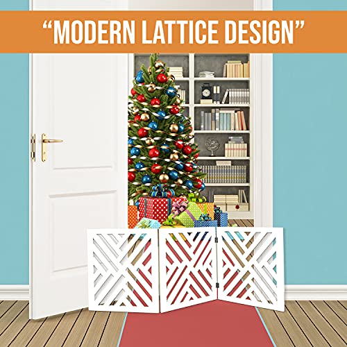 Bundaloo Freestanding Dog Gate Expandable Decorative Wooden Fence For Small To Medium Pet Dogs, Barrier For Stairs, Doorways, & Hallways (Lattice - White) #TOP6