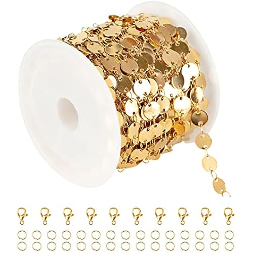 UMAOKANG Gold Plated Jewelry Making Chain Bulk Sequin Circle Crafting Chain