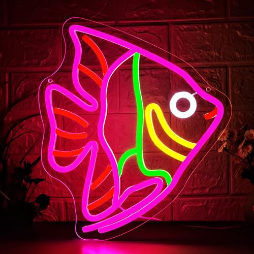 Fish Neon Sign for Wall decor Dimmable Colorful Fish Neon light for Man Cave Animal LED Light Up for Aquarium Ocean Park Exhibition Party Birthday Gifts Fishbowl Wall Art Size13.5 * 11.8In(W