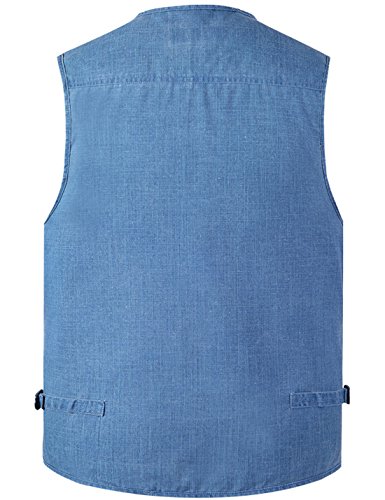 Flygo Men's Summer Casual Fishing Photography Vest Multiple Pockets Outdoor Waistcoat Jacket (Large, Denim Blue)2