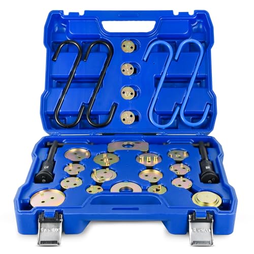 Image of 26pc Brake Caliper Wind Back Tool, Color-zinc Plated Brake Caliper Compression Tool Set with 18 Disc Adapters, 4 Handers for Brake Pad Replacement, High Strength Storage Box